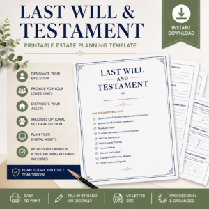Printable Estate Planning Form | Editable PDF & .Doc | Instant Download